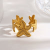 Women's Electroplated Stainless Steel Open Ring With Starfish Shape Vintage Irregular Texture Minimalist Style