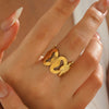 Women's Electroplated Stainless Steel Ring With Intertwined Heart Line Design And Vintage Geometric Style
