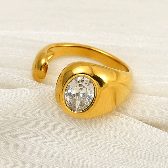 Women’s Electroplated Stainless Steel Ring With Zircon Inlay Irregular Open Geometric Design For Wholesale Jewelry