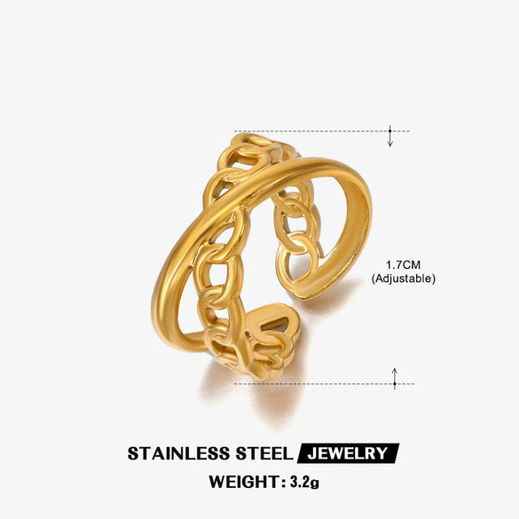 Women's Electroplated Stainless Steel Vintage Heart Ring With Geometric Line Pattern