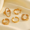 Women's Electroplated Stainless Steel Vintage Heart Ring With Geometric Line Pattern