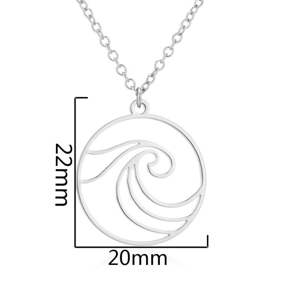 Women's Electroplated Stainless Steel Wave Pendant Necklace With Geometric O Chain Natural Casual Jewelry Accessory