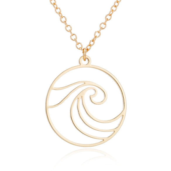 Women's Electroplated Stainless Steel Wave Pendant Necklace With Geometric O Chain Natural Casual Jewelry Accessory