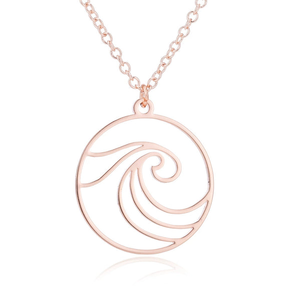 Women's Electroplated Stainless Steel Wave Pendant Necklace With Geometric O Chain Natural Casual Jewelry Accessory