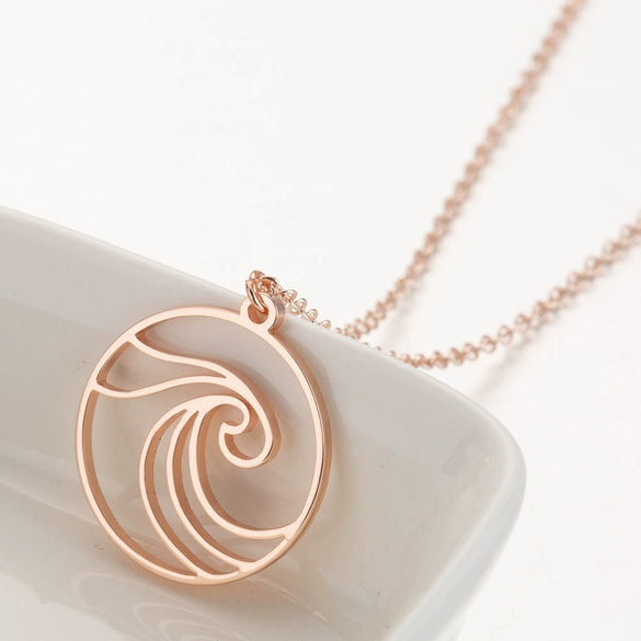 Women's Electroplated Stainless Steel Wave Pendant Necklace With Geometric O Chain Natural Casual Jewelry Accessory
