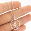 Women's Electroplated Stainless Steel Wave Pendant Necklace With Geometric O Chain Natural Casual Jewelry Accessory