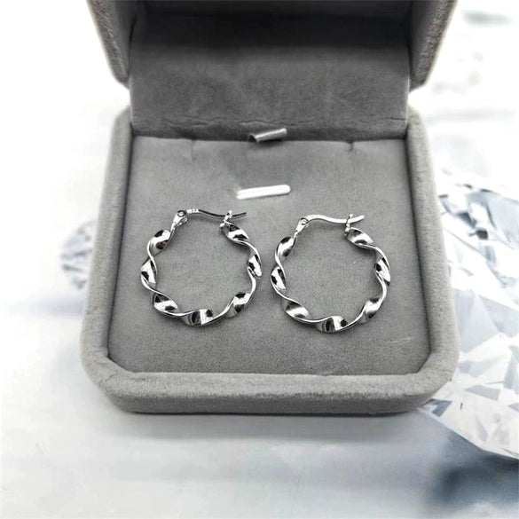 Women's Electroplated Sterling Silver Flower Earrings With Twisted Design Fashion Jewelry Wholesale