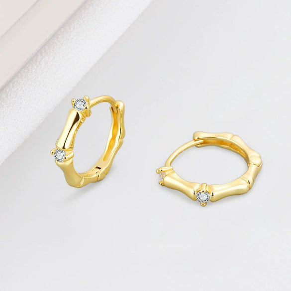 Women's Electroplated 925 Sterling Silver Geometric Bamboo Shaped Hoop Earrings With Ear Buckle