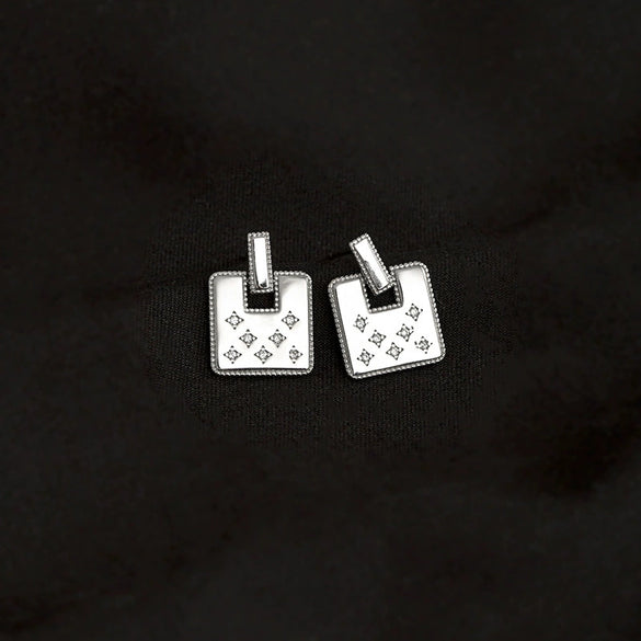 Women's Electroplated Sterling Silver Geometric Earrings With Six Pointed Star And Square Design Retro Light Luxury Style