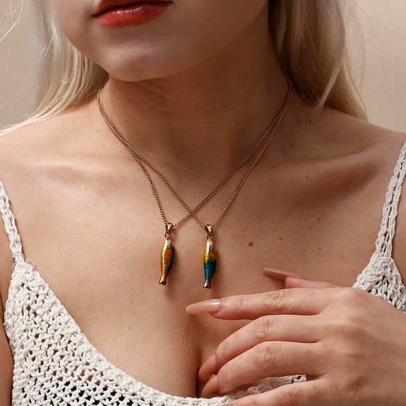 Women's Electroplated Titanium Steel Animal Shaped Necklace With Fish Pendant