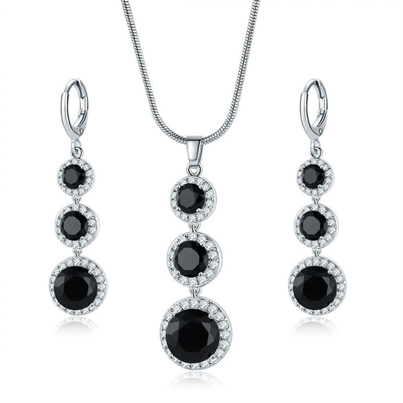 Women's Electroplated Zircon Drop Shape Necklace And Earrings Jewelry Set With Snake Bone Chain Water Drop Design