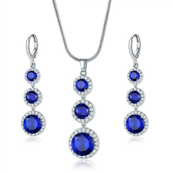 Women's Electroplated Zircon Drop Shape Necklace And Earrings Jewelry Set With Snake Bone Chain Water Drop Design