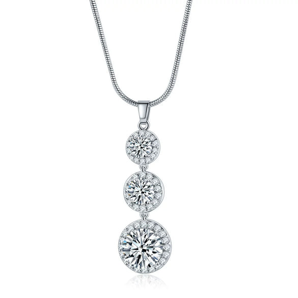Women's Electroplated Zircon Drop Shape Necklace And Earrings Jewelry Set With Snake Bone Chain Water Drop Design