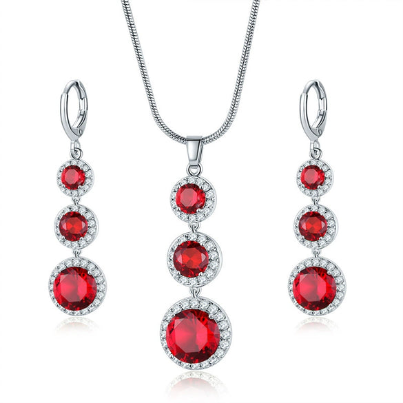 Women's Electroplated Zircon Drop Shape Necklace And Earrings Jewelry Set With Snake Bone Chain Water Drop Design