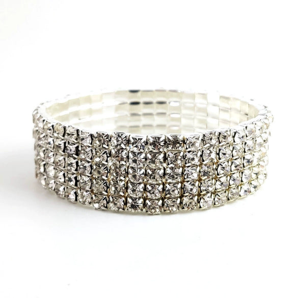 Women's Elegant Alloy Crystal Bracelet Simple Geometric Full Diamond Style Elastic Single Row And Multi Row Fashion Bracelet