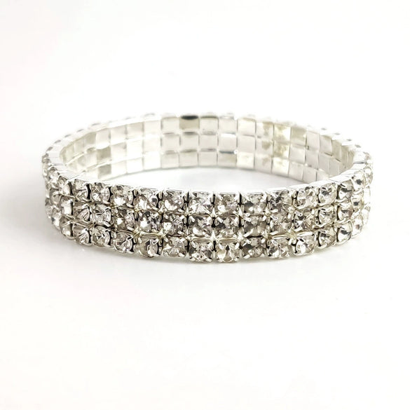 Women's Elegant Alloy Crystal Bracelet Simple Geometric Full Diamond Style Elastic Single Row And Multi Row Fashion Bracelet
