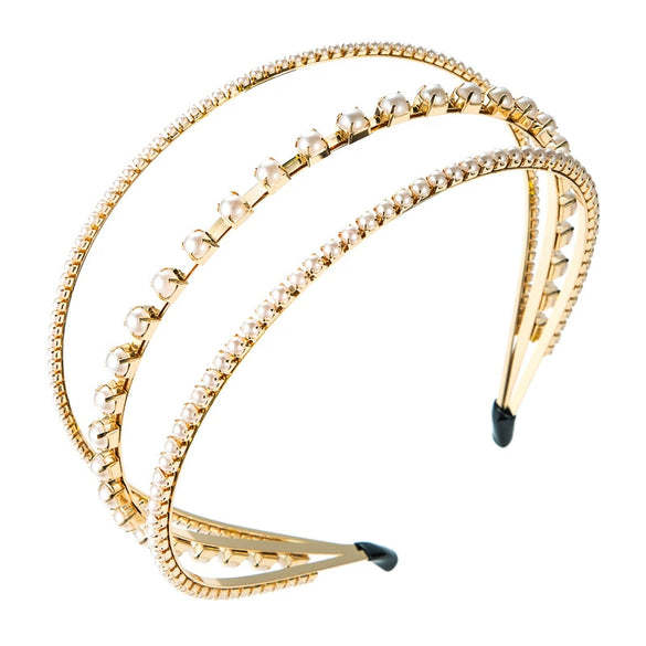 Women's Elegant Alloy Diamondinlaid Pearl Layered Headband Fashion Hair Hoop Accessory