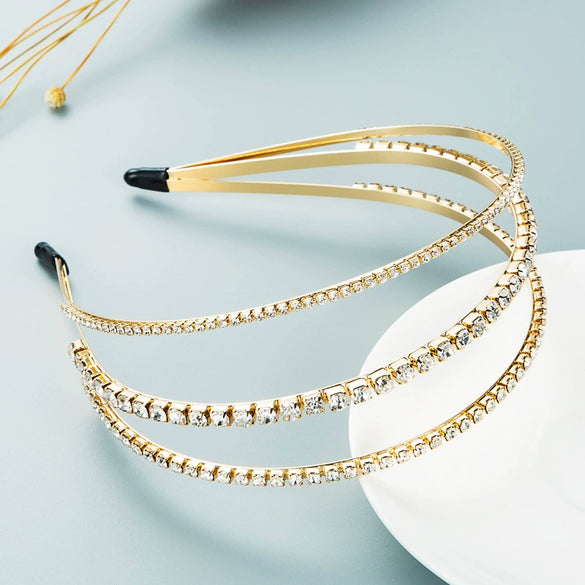Women's Elegant Alloy Diamondinlaid Pearl Layered Headband Fashion Hair Hoop Accessory