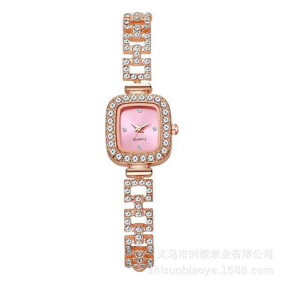 Women's Elegant Alloy Square Diamondencrusted Quartz Watch
