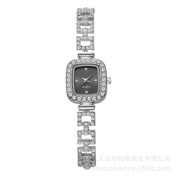 Women's Elegant Alloy Square Diamondencrusted Quartz Watch