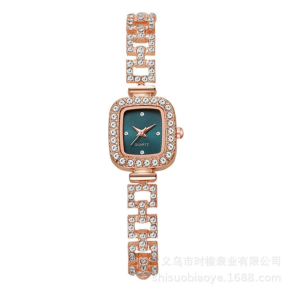 Women's Elegant Alloy Square Diamondencrusted Quartz Watch
