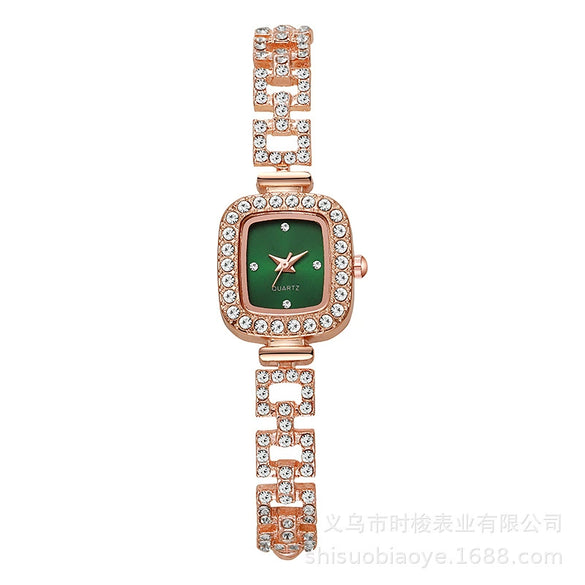 Women's Elegant Alloy Square Diamondencrusted Quartz Watch