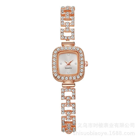 Women's Elegant Alloy Square Diamondencrusted Quartz Watch
