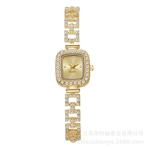 Women's Elegant Alloy Square Diamondencrusted Quartz Watch