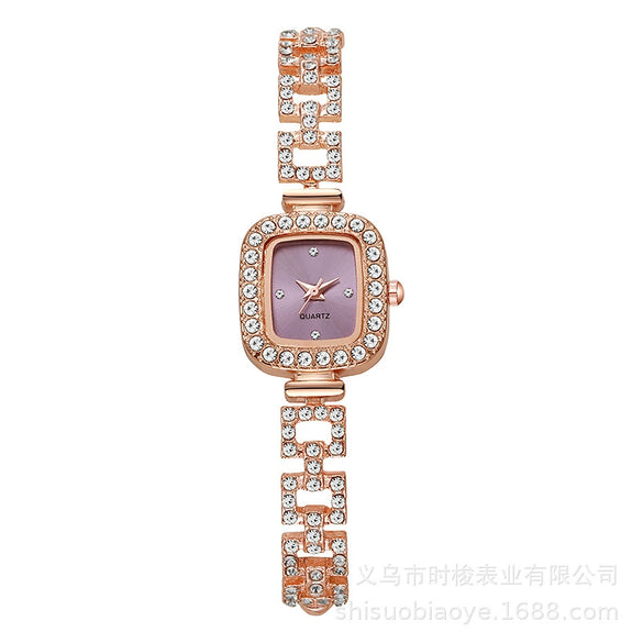 Women's Elegant Alloy Square Diamondencrusted Quartz Watch