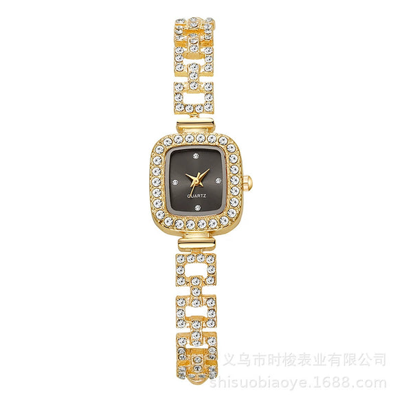 Women's Elegant Alloy Square Diamondencrusted Quartz Watch