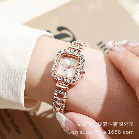 Women's Elegant Alloy Square Diamondencrusted Quartz Watch