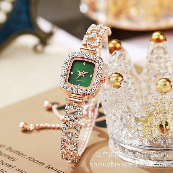 Women's Elegant Alloy Square Diamondencrusted Quartz Watch