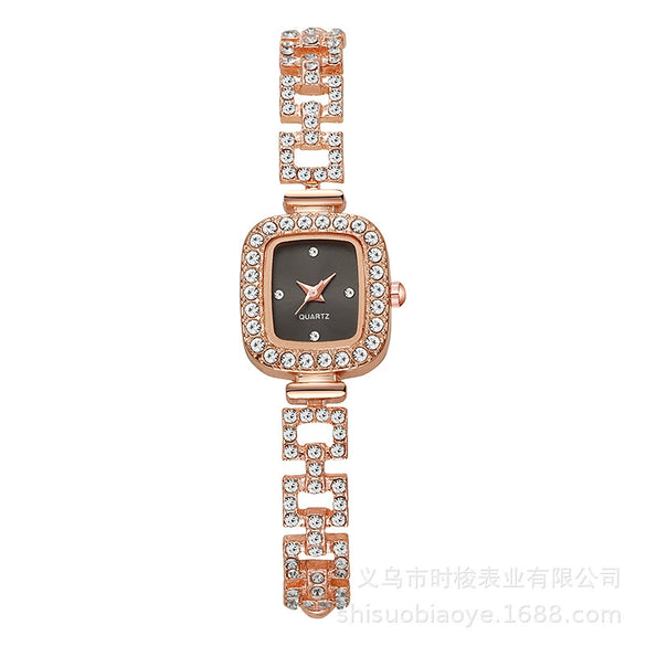 Women's Elegant Alloy Square Diamondencrusted Quartz Watch
