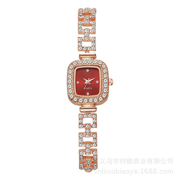 Women's Elegant Alloy Square Diamondencrusted Quartz Watch