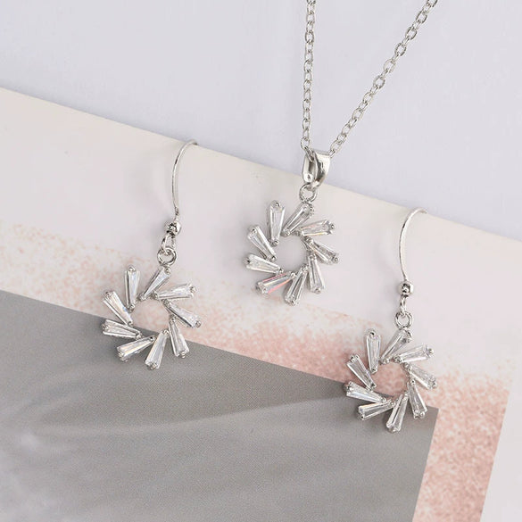 Women's Elegant Alloy Windmill Plant Flower Jewelry Set With Zircon Inlay Necklace And Earrings