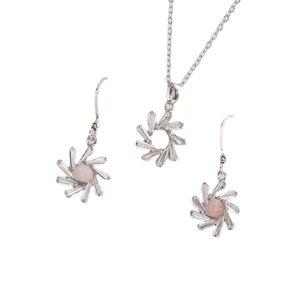 Women's Elegant Alloy Windmill Plant Flower Jewelry Set With Zircon Inlay Necklace And Earrings