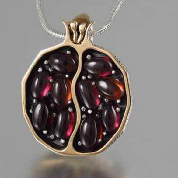 Women's Elegant Black Gold Plated Metal Ring With Garnet Tree Vine Fruit Pattern Fashion Hand Jewelry