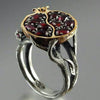 Women's Elegant Black Gold Plated Metal Ring With Garnet Tree Vine Fruit Pattern Fashion Hand Jewelry