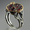 Women's Elegant Black Gold Plated Metal Ring With Garnet Tree Vine Fruit Pattern Fashion Hand Jewelry