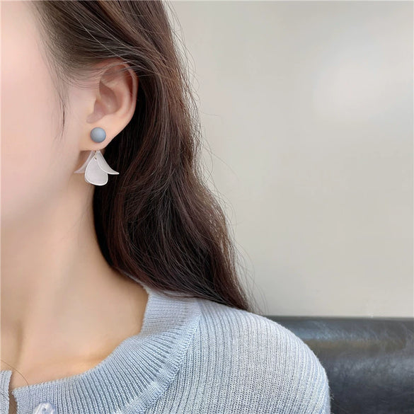 Women's Elegant Bow Rear Hanging Earrings With Resin Eternal Flower Design Sweet Fresh All Match Dangle Earrings