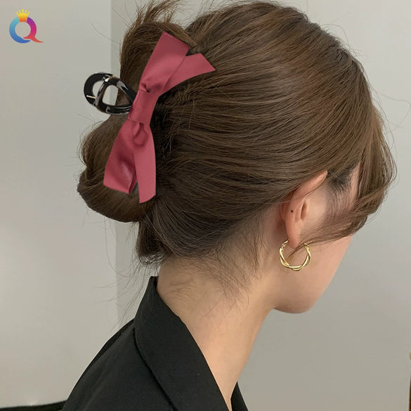 Women's Elegant Bow Shark Clip Hairpin Large Handmade Backofhead Hair Accessory For Stylish Hairstyles