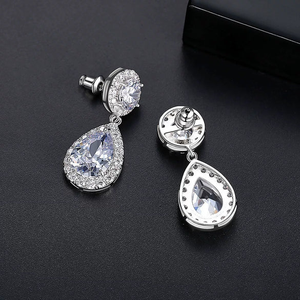 Women's Elegant Copper Crystal Drop Earrings With Geometric Zircon Design Electroplated Fashion Jewelry