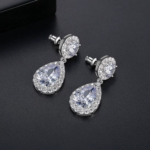 Women's Elegant Copper Crystal Drop Earrings With Geometric Zircon Design Electroplated Fashion Jewelry