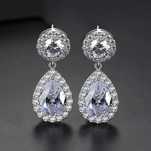 Women's Elegant Copper Crystal Drop Earrings With Geometric Zircon Design Electroplated Fashion Jewelry