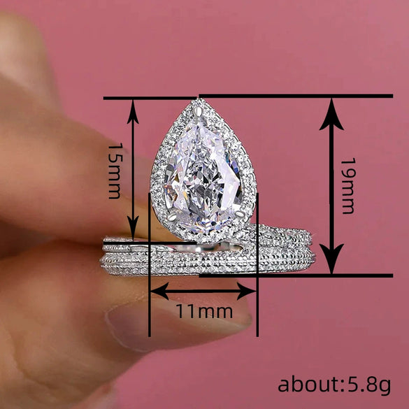 Women's Elegant Copper Ring With Water Drop And Geometric Zirconia Design
