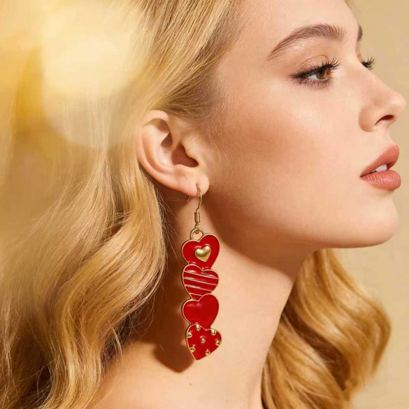 Women's Elegant Electroplated Alloy Heart Pendant Earrings With Stainless Steel Pins And Niche Fashion Style