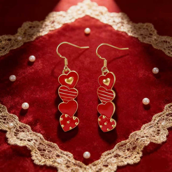 Women's Elegant Electroplated Alloy Heart Pendant Earrings With Stainless Steel Pins And Niche Fashion Style