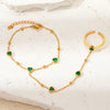 Women's Elegant Emerald Heart Zircon Titanium Steel Ring Bracelet With Animal Zodiac Pattern And Electroplating