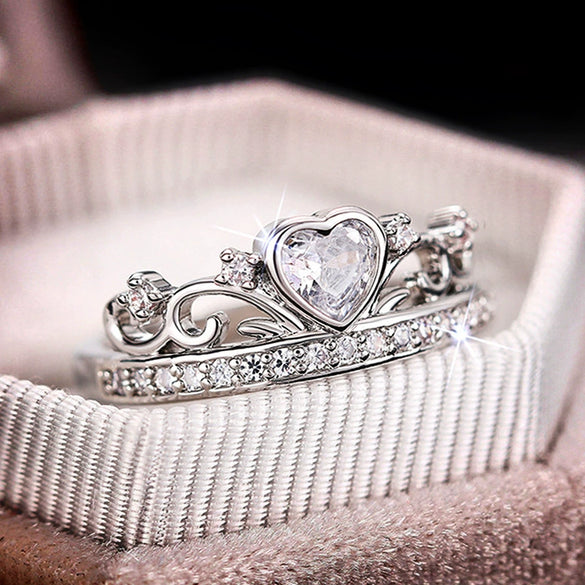 Women's Elegant Exquisite Princess Style Heartshaped Copper Ring With Zirconia
