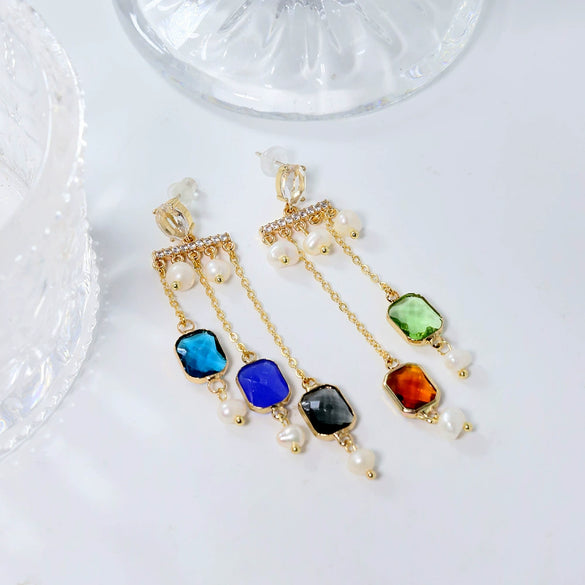 Women's Elegant Fashion Titanium Steel Zircon Flower Tassel Geometric Electroplated Earrings